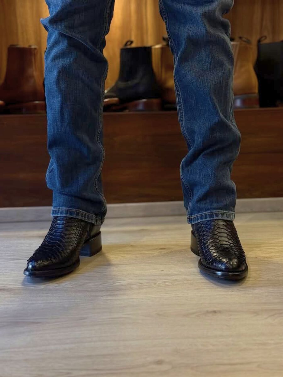 Men's Black Python Lucchesse Booties