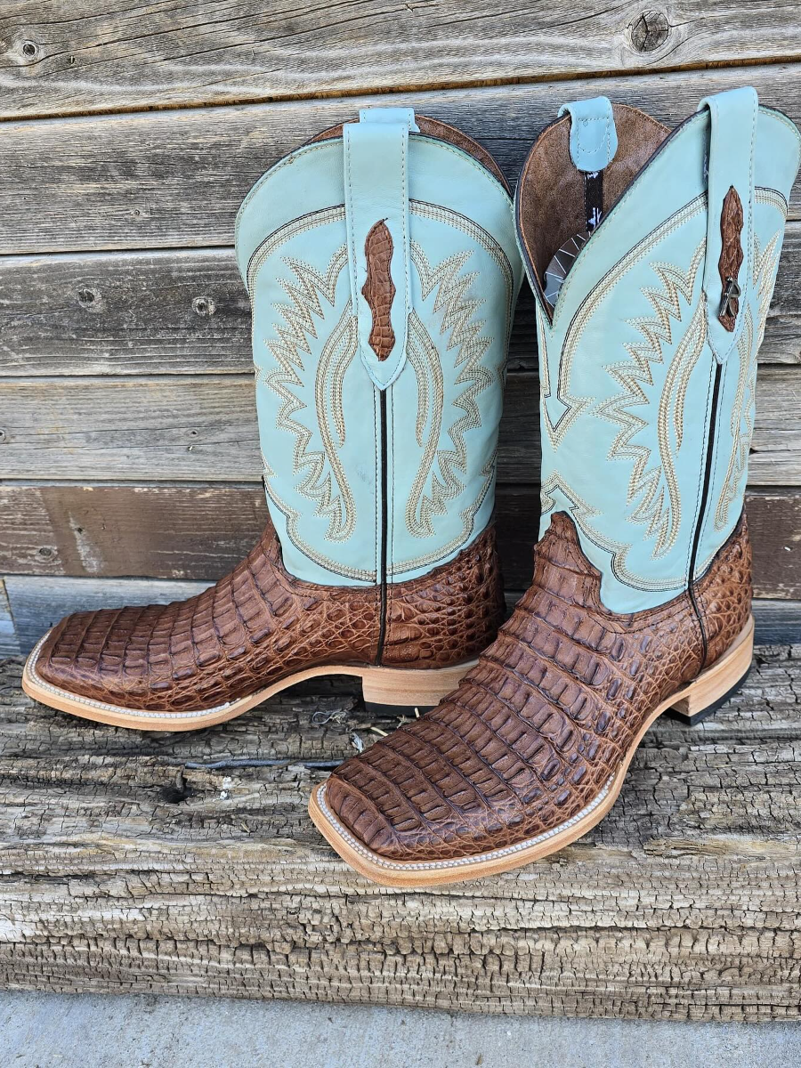 Men's Square-toe Caiman Leather Cowboy Boots
