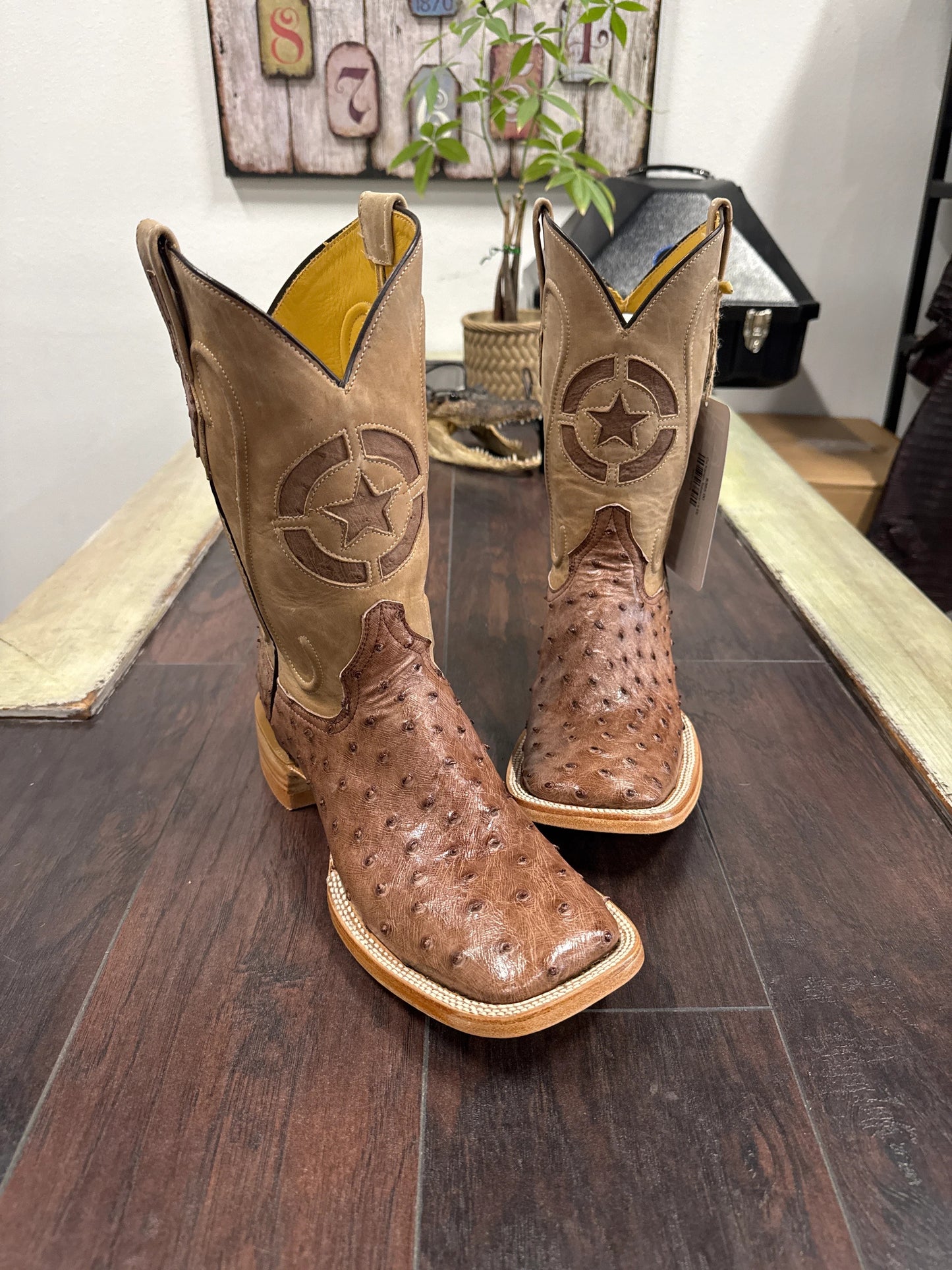 Tobacco Ostrich Leather Western Boots
