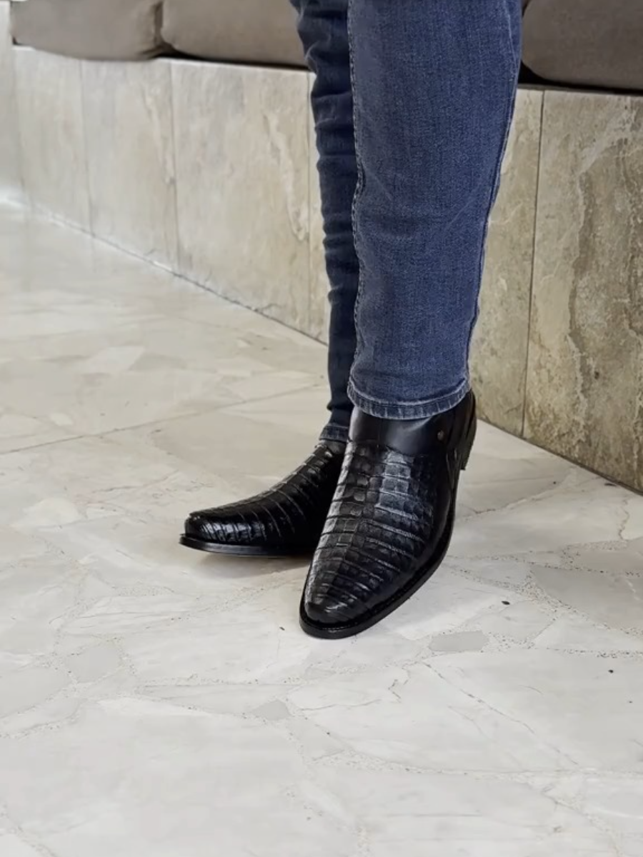 High Black Crocodile Tail Boots Oval