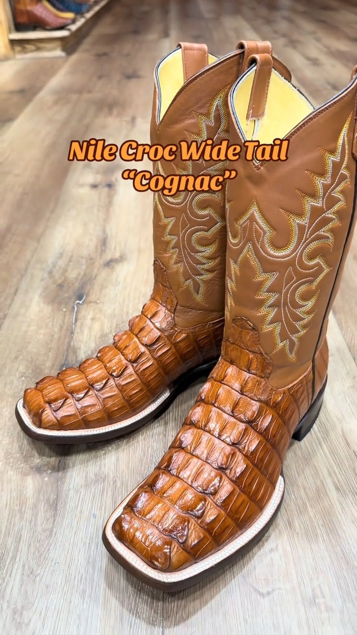 Nile Croc Wide Tail Printed Boots in Color "Cognac"