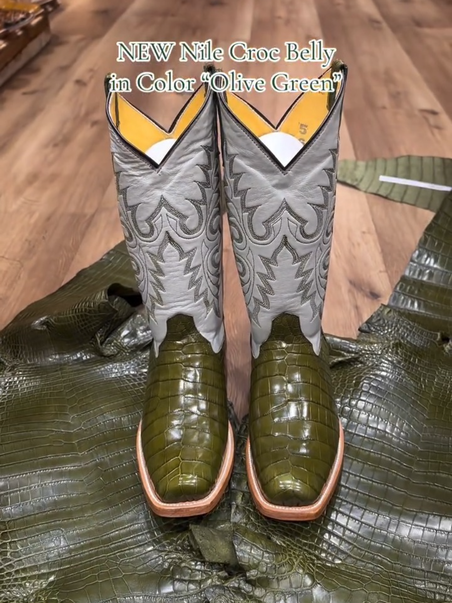 Nile Croc Belly Skin Boots In Color “Olive Green”