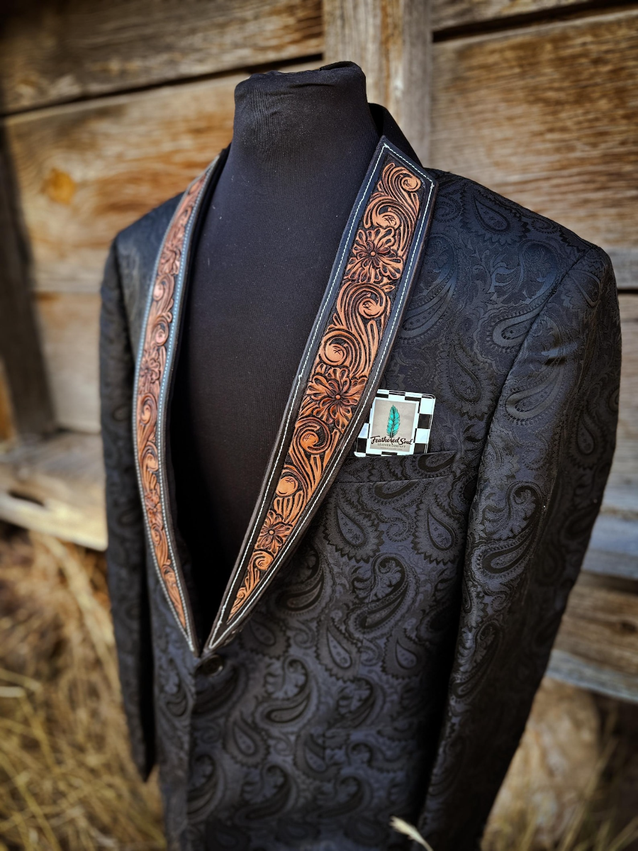 Western Cowboy Suit with Tooled Leather Lapels