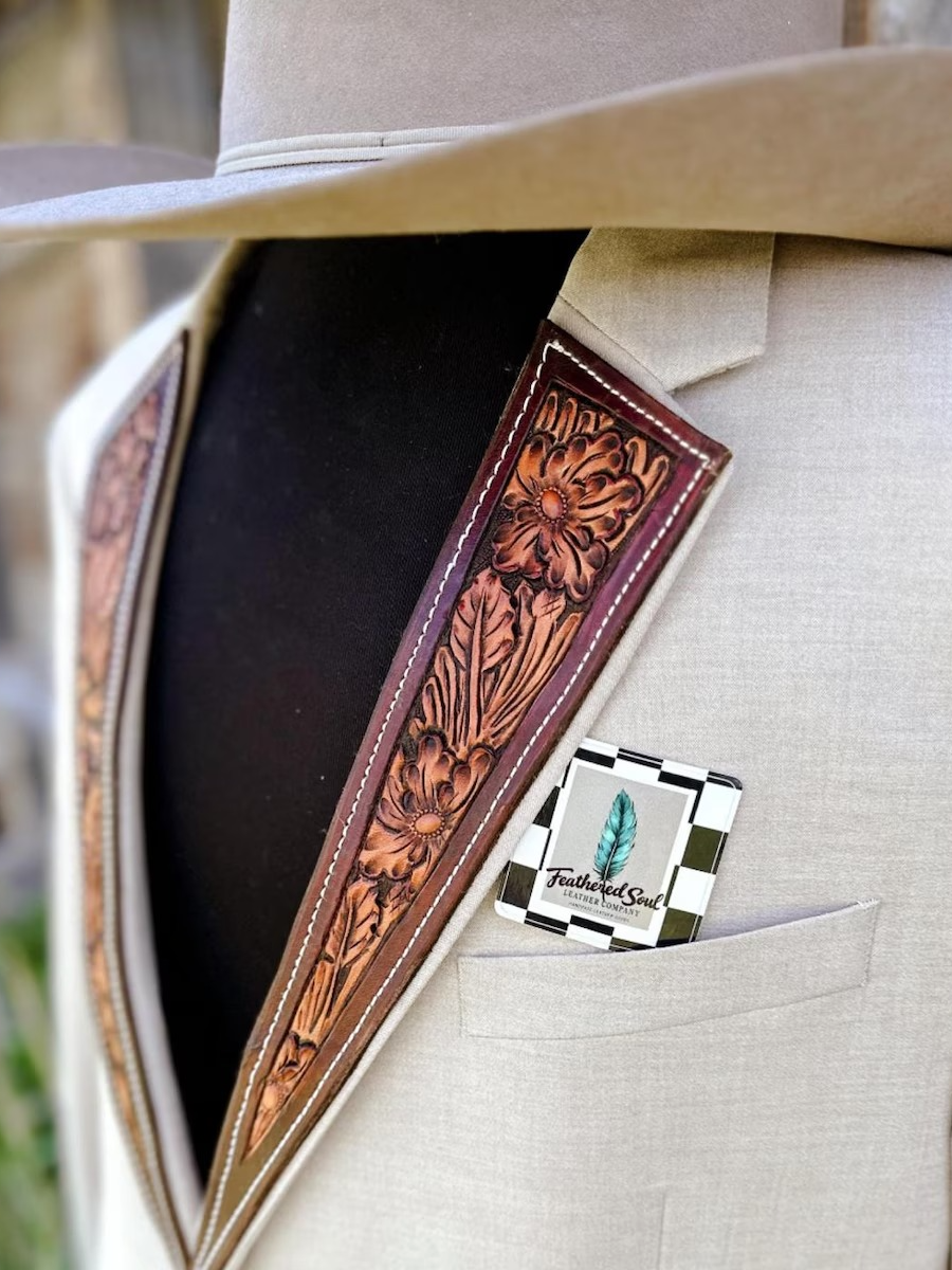 Western Cowboy Suit with Tooled Leather Lapels