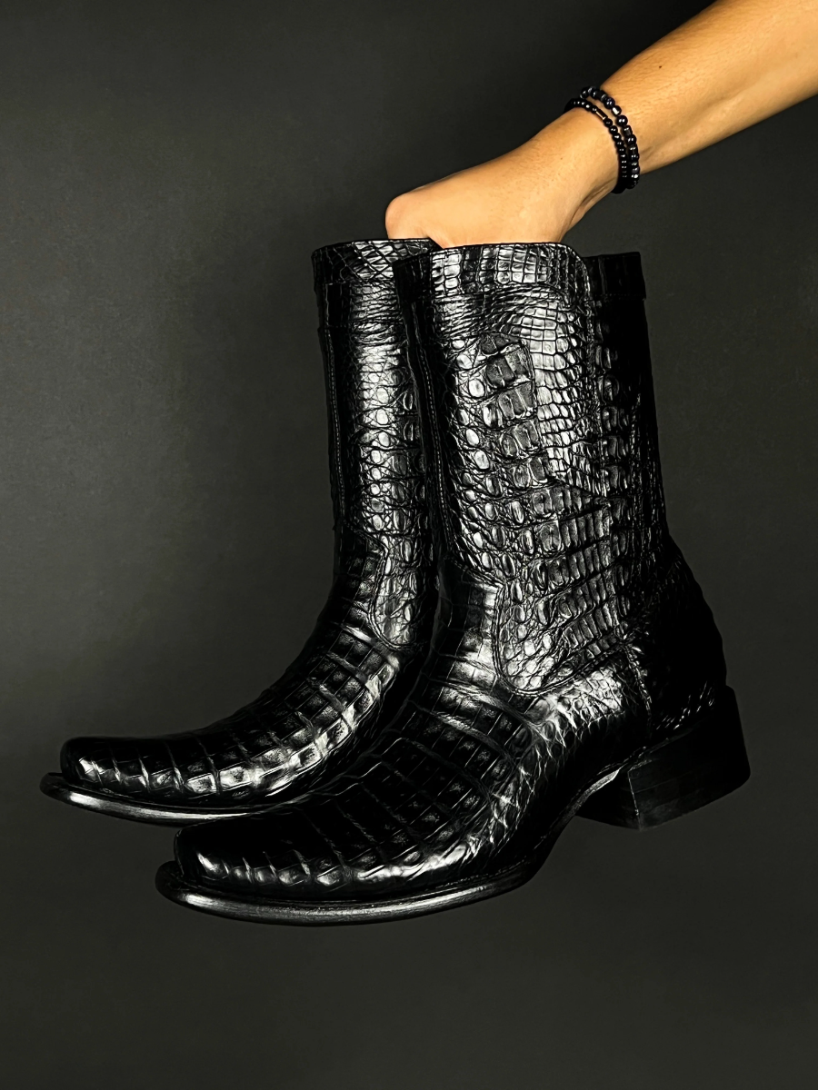 Christina Black Full Crocodile Boots Dubai