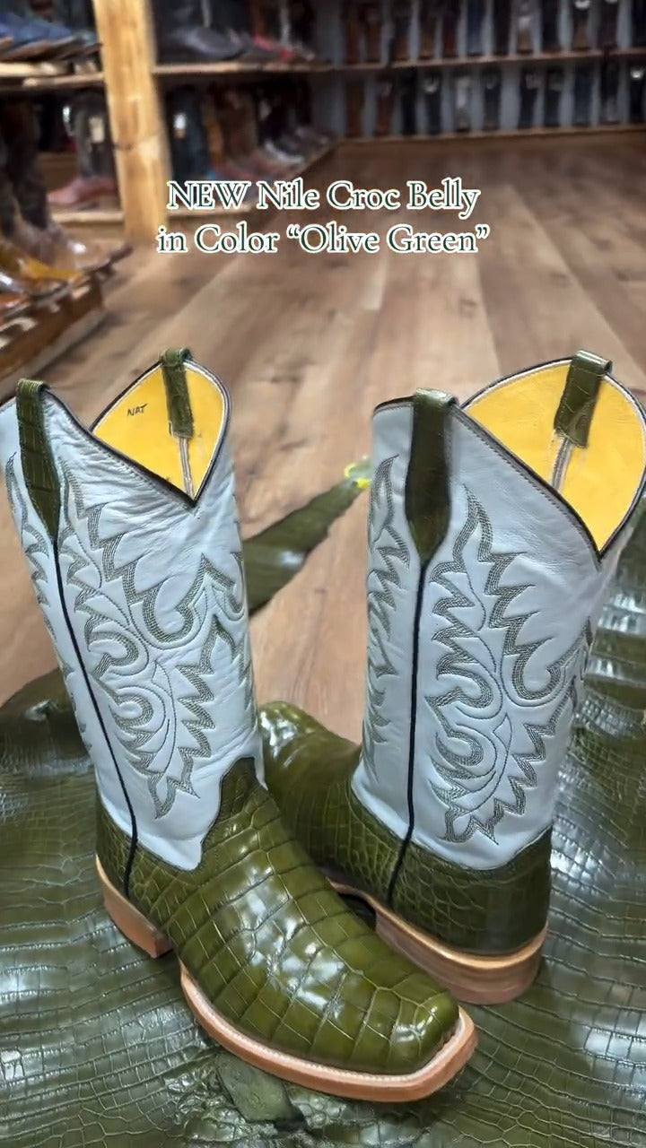 Nile Croc Belly Skin Boots In Color “Olive Green”