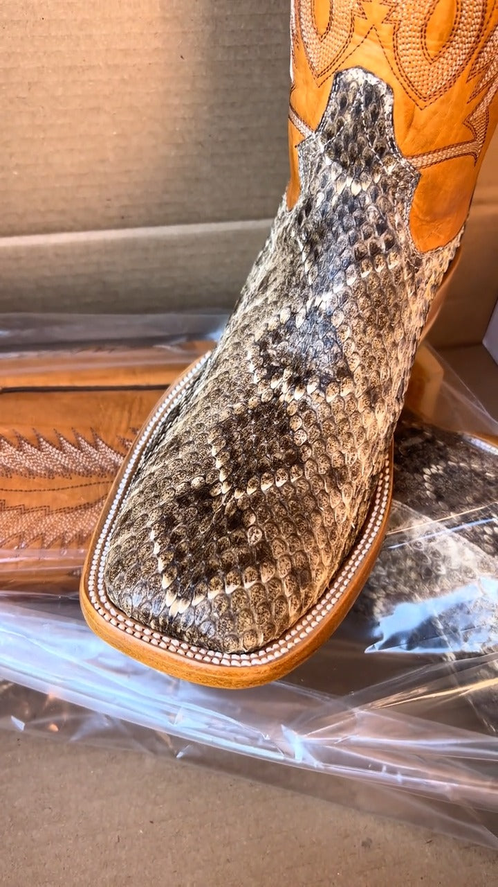 Men's Exotic Diamondback Snake Western Boot Broad Square Toe