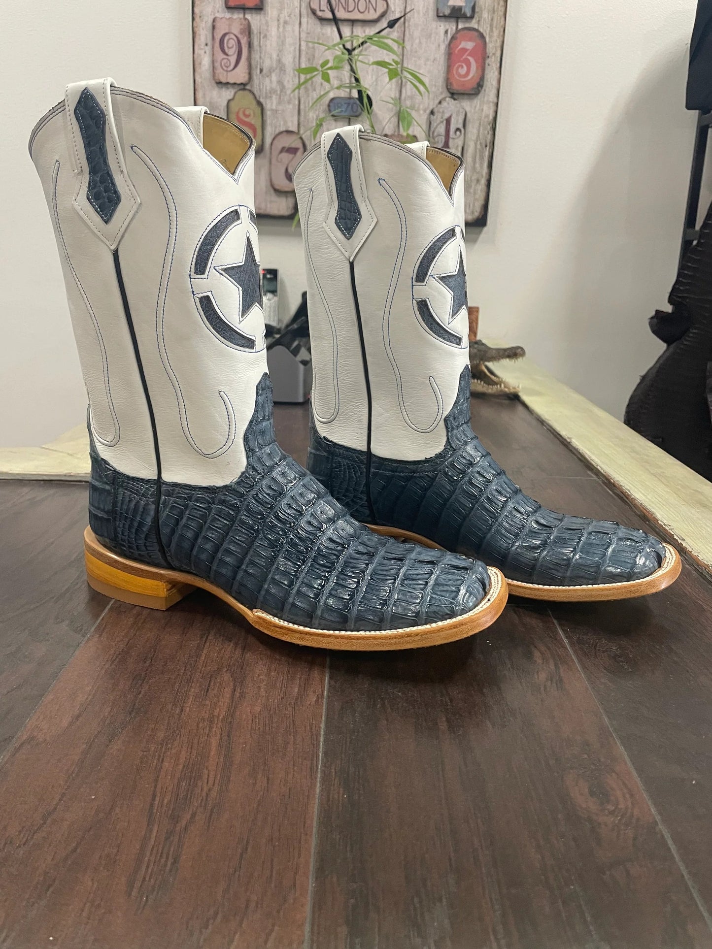 Denim Blue Caiman Tail Cowboy Boots