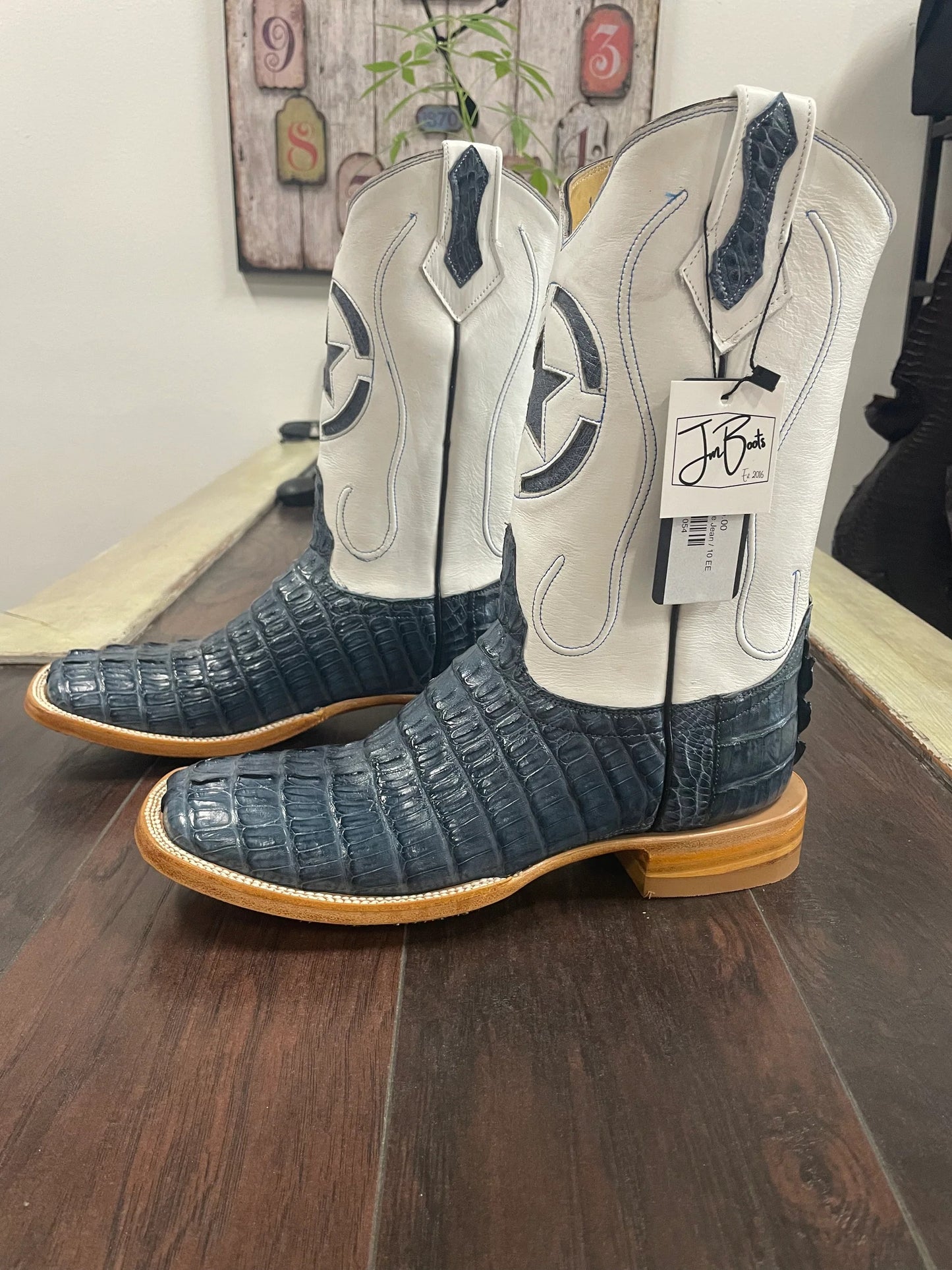 Denim Blue Caiman Tail Cowboy Boots