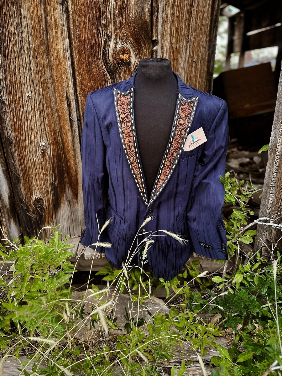 Western Cowboy Suit with Tooled Leather Lapels