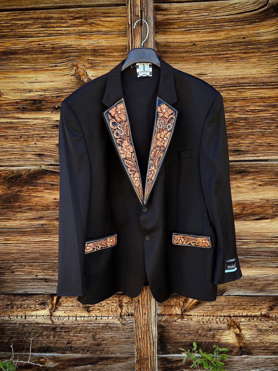 Western Cowboy Suit with Tooled Leather Lapels