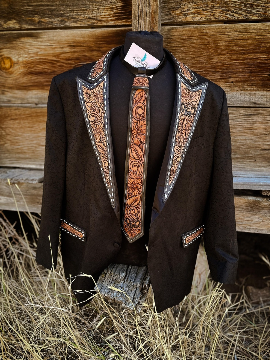 Western Cowboy Suit with Tooled Leather Lapels