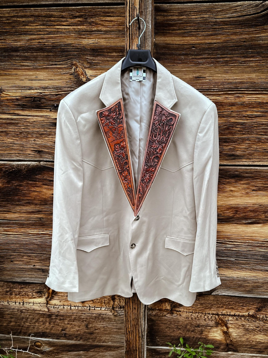 Western Cowboy Suit with Tooled Leather Lapels