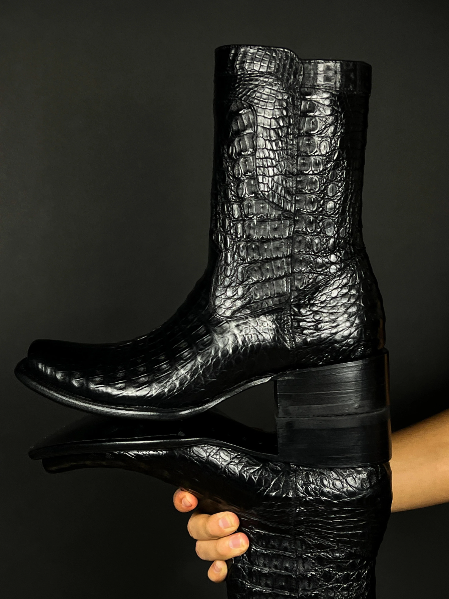 Christina Black Full Crocodile Boots Dubai