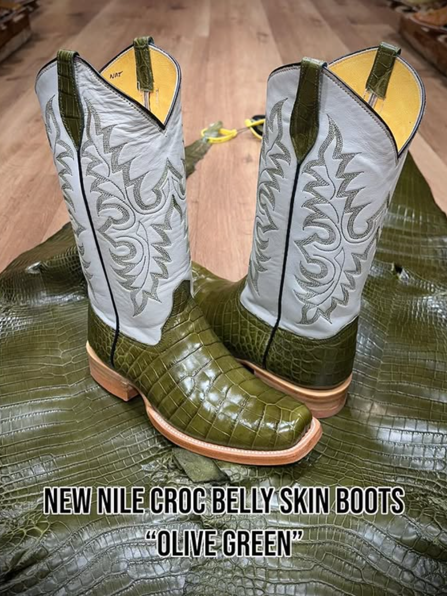 Nile Croc Belly Skin Boots In Color “Olive Green”