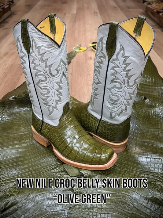 Nile Croc Belly Skin Boots In Color “Olive Green”