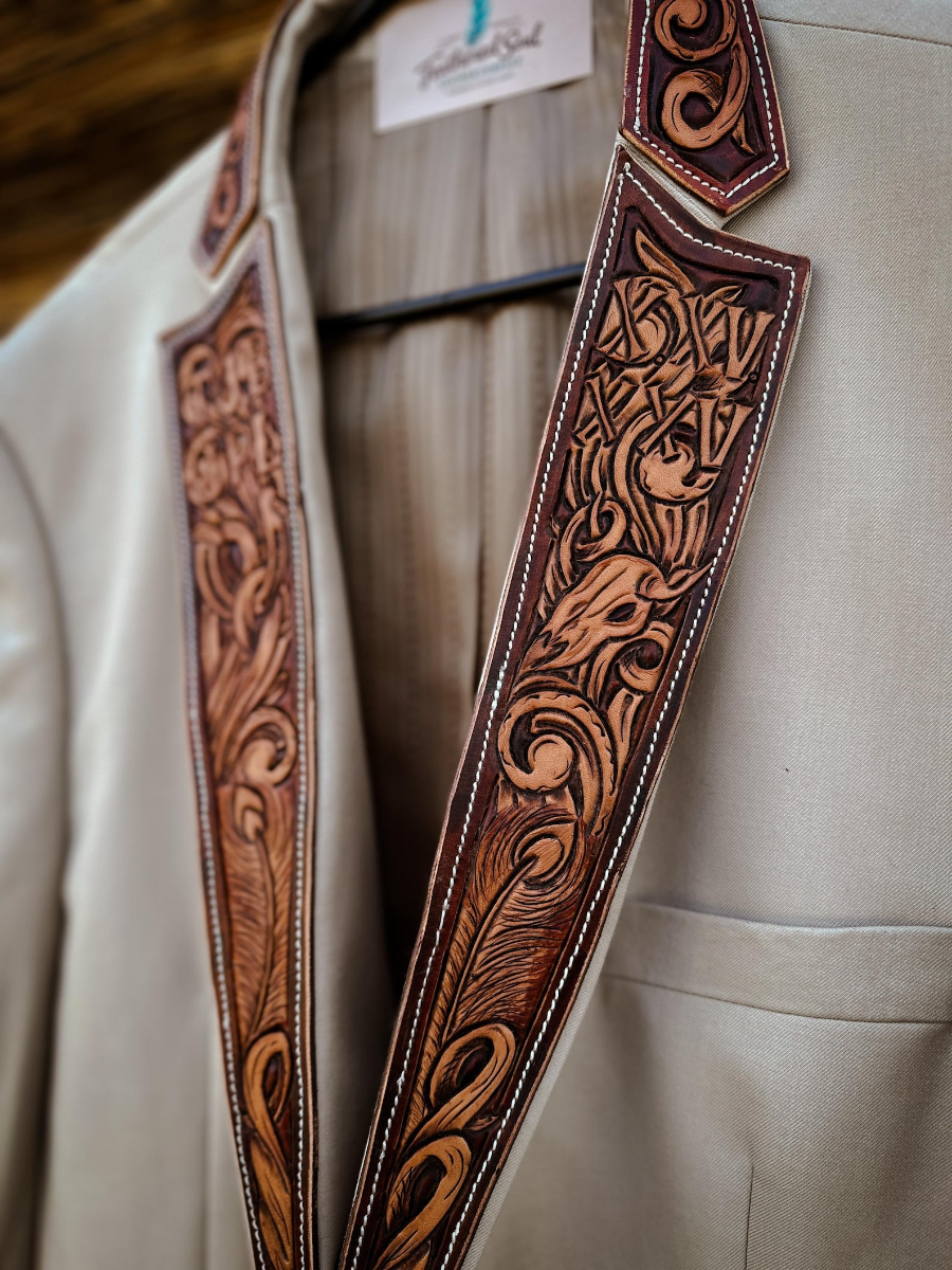 Western Cowboy Suit with Tooled Leather Lapels