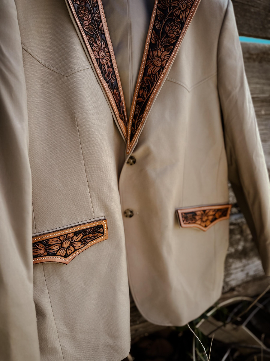 Western Cowboy Suit with Tooled Leather Lapels