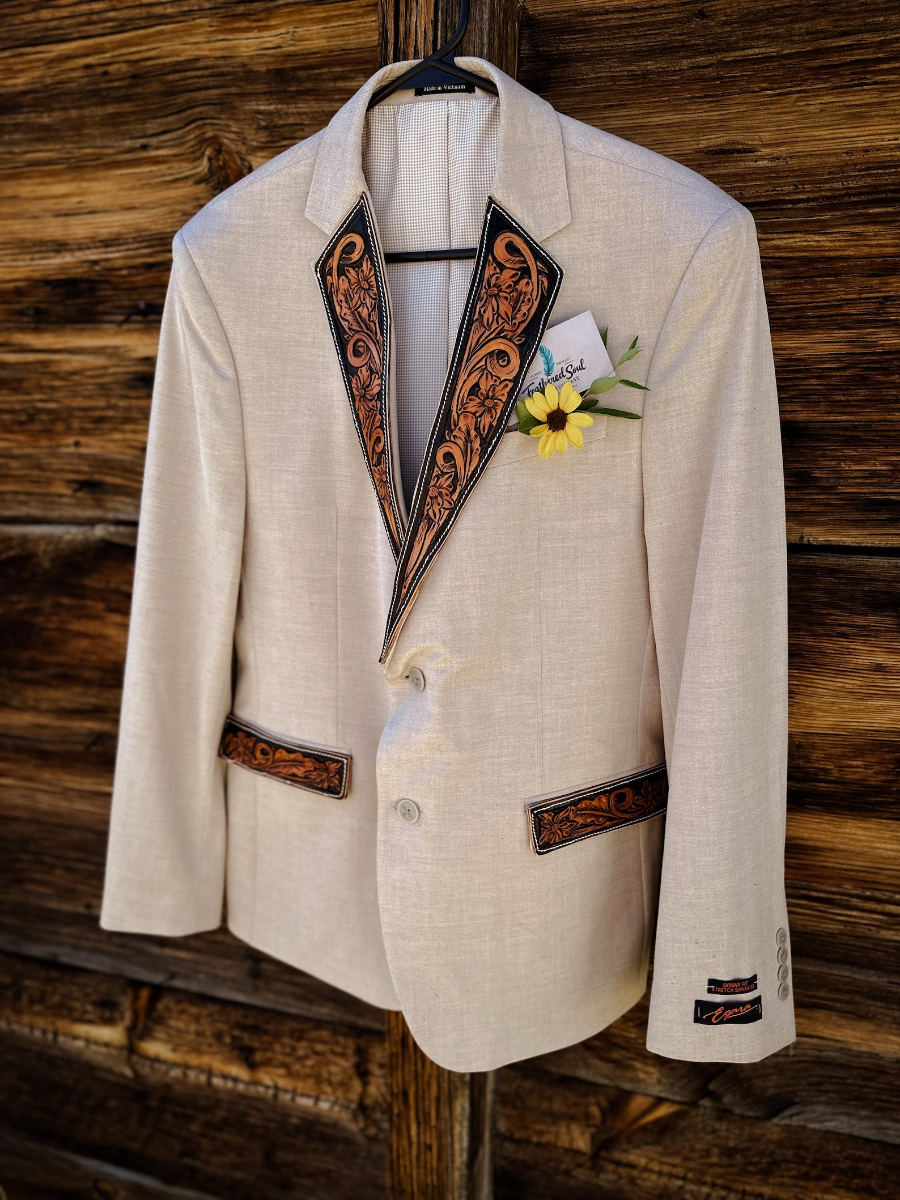 Western Cowboy Suit with Tooled Leather Lapels
