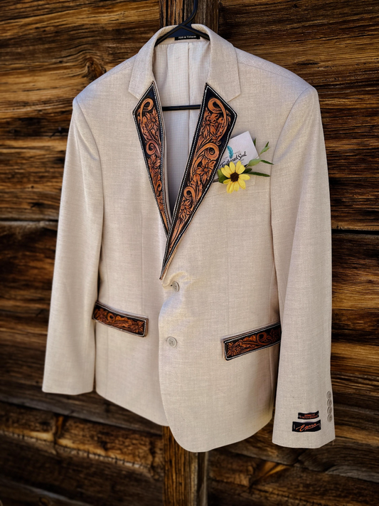 Western Cowboy Suit with Tooled Leather Lapels