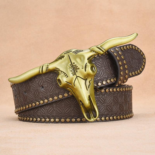 Men's Riveted Bull Head Belt