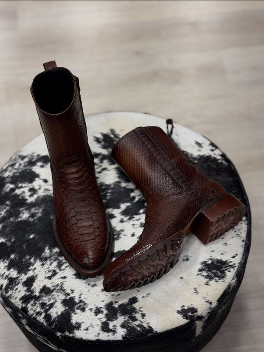 (⏰New Arrivals Promotion $15 OFF) Brown Python Leather Boots