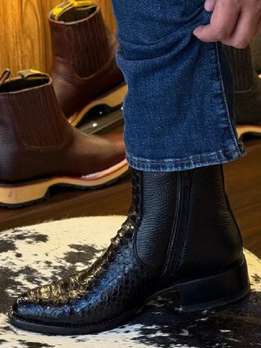 Black Python Chelsea Boots