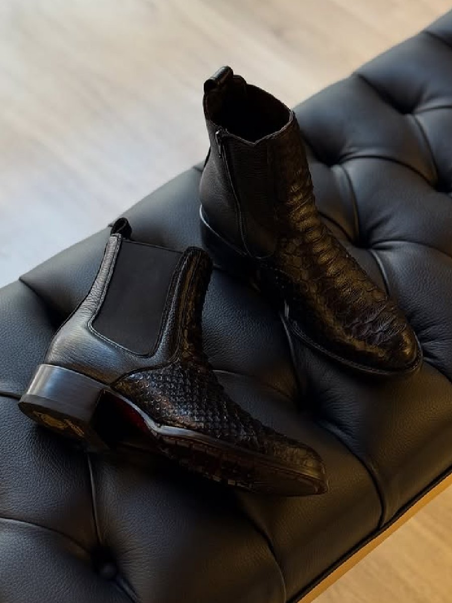 Black Python Chelsea Boots